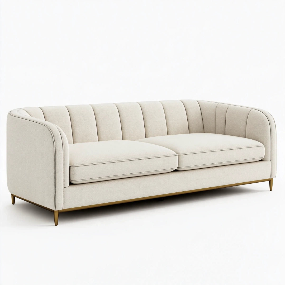 Canapé 3 places 220 cm en tissu beige style contemporain