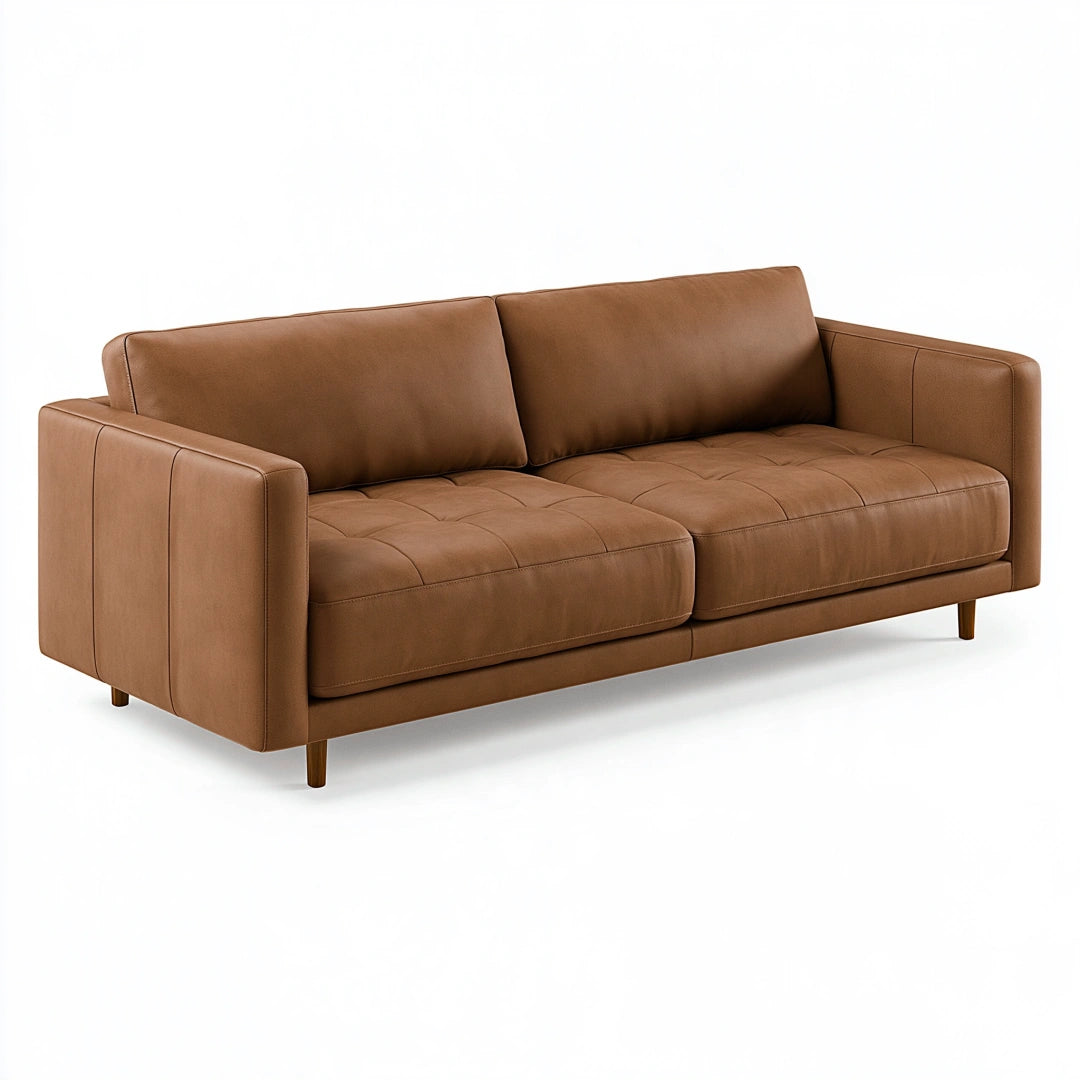 Canapé 3 places 210 x 90 x 85 cm aspect cuir marron pour salon style moderne