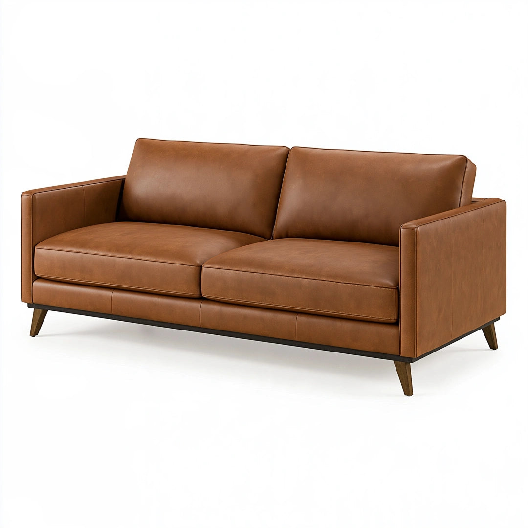 Canapé 2 places 180 cm brun revêtement aspect cuir style contemporain
