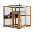Enclos pour chat 120 x 90 x 180 cm en bois naturel et maille métallique avec plateformes