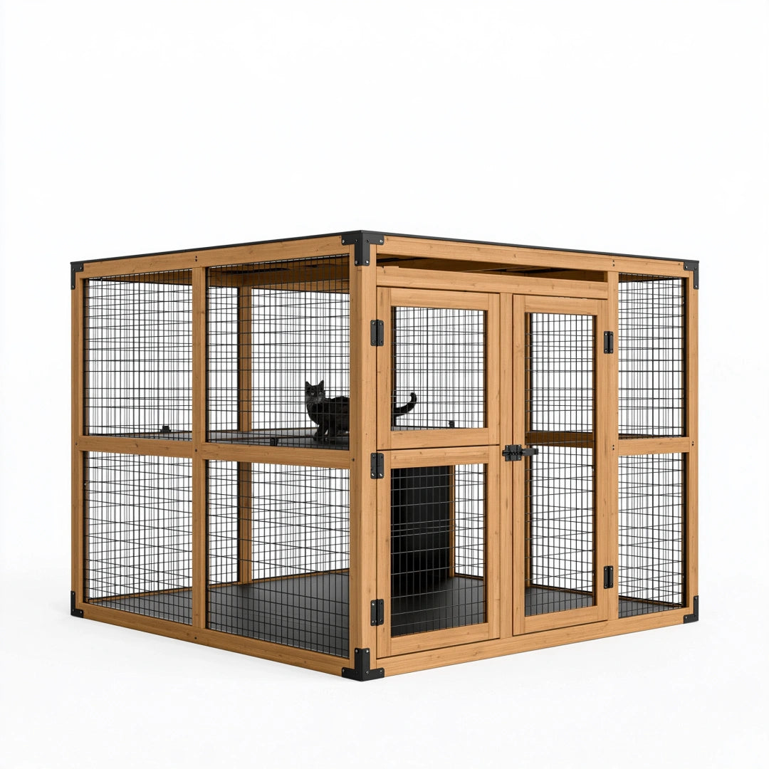 Enclos pour chat 180 x 120 x 180 cm en bois brun avec grillage métallique