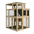 Enclos extérieur pour chat 180 x 120 x 180 cm bois naturel et grille métallique à niveaux