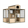 Enclos extérieur pour chat 200 x 100 x 180 cm en bois et métal beige gris avec abri surélevé
