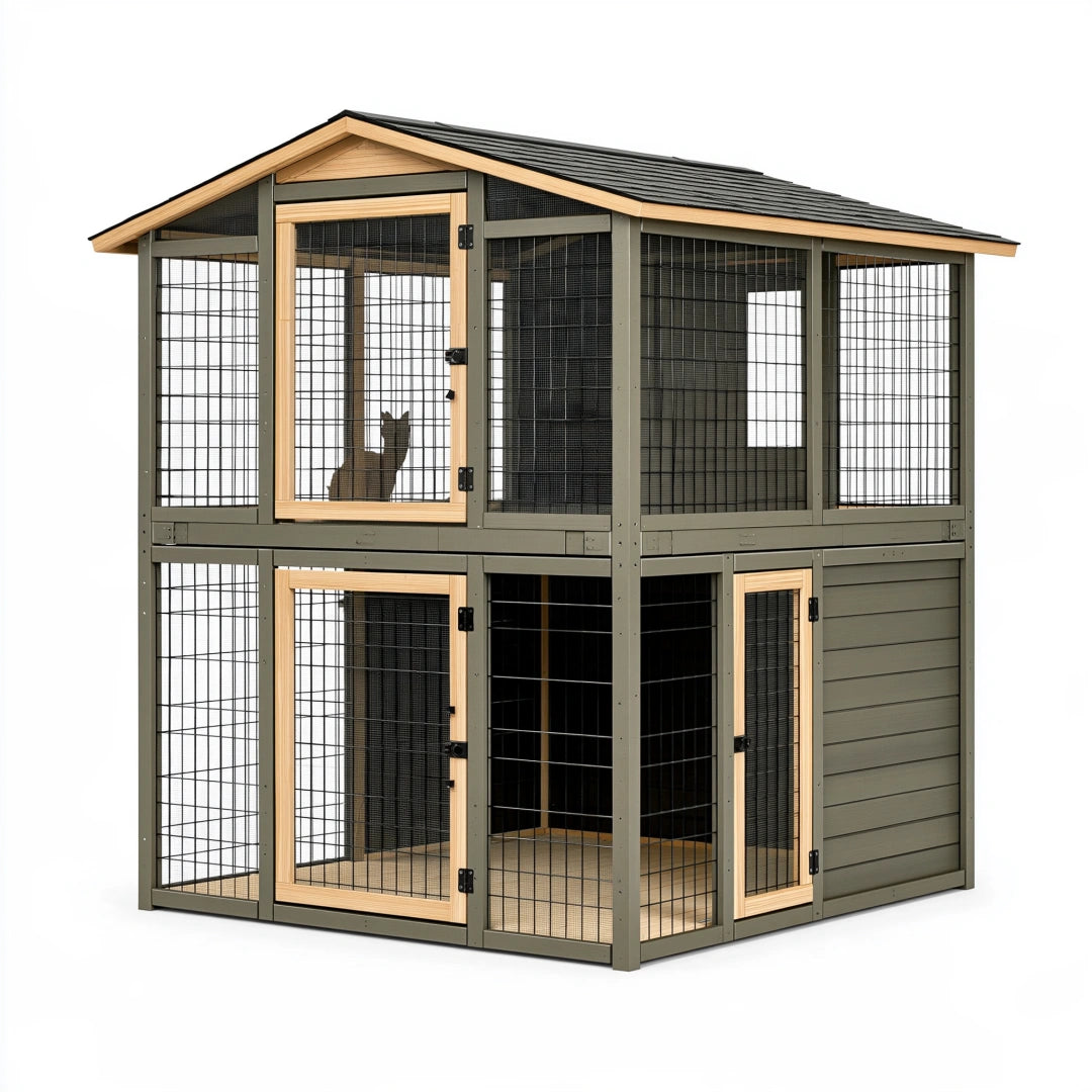 Enclos extérieur pour chat 180 x 120 x 220 cm bois et métal vert avec toit