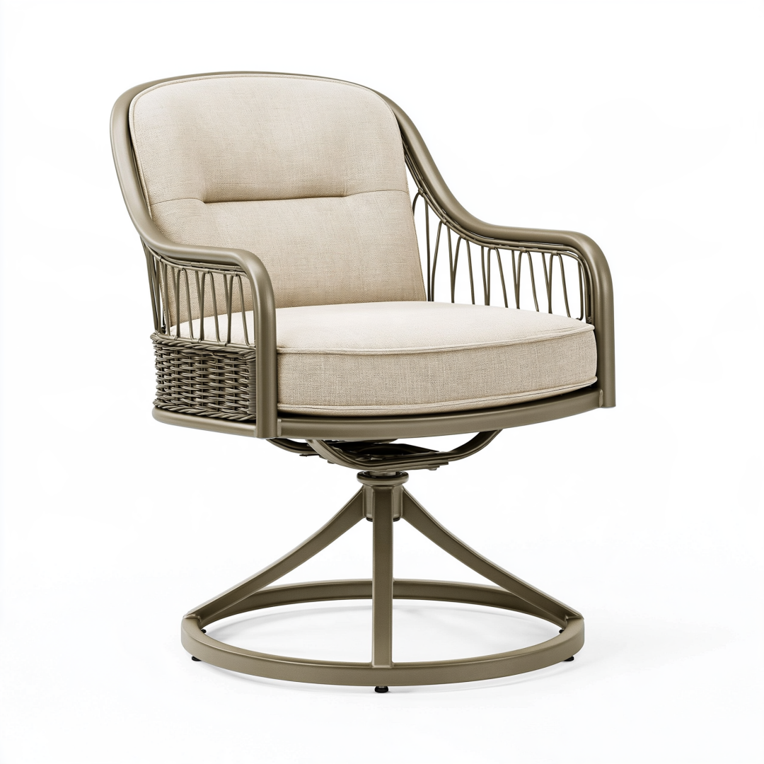 Fauteuil de jardin pivotant 76 x 78 x 89 cm en métal et textile beige style contemporain