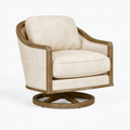 Fauteuil pivotant 80 x 85 x 90 cm en tissu beige et bois style contemporain