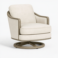 Fauteuil pivotant 80 x 85 x 95 cm en tissu crème et bois brun style contemporain