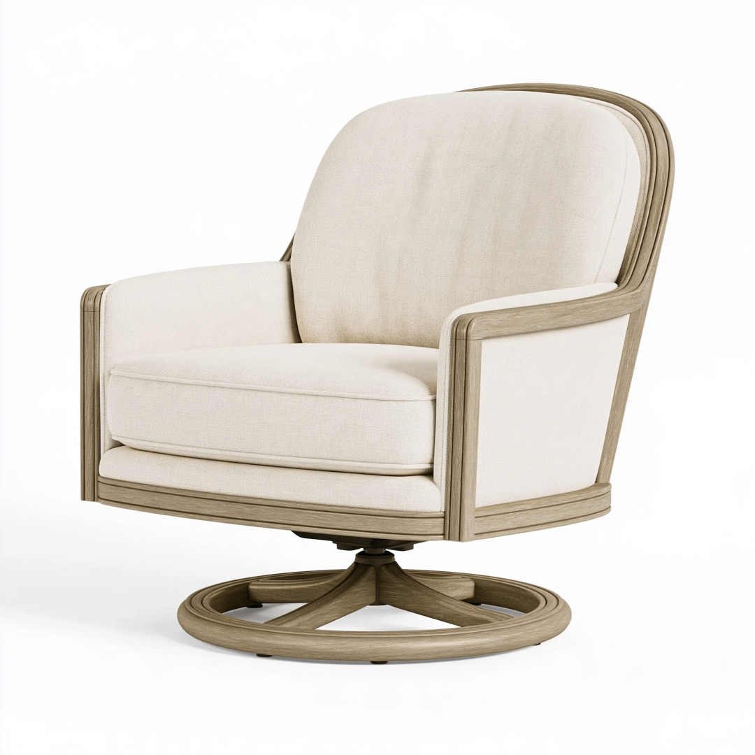 Fauteuil pivotant 80 x 85 x 95 cm en bois et tissu écru style classique