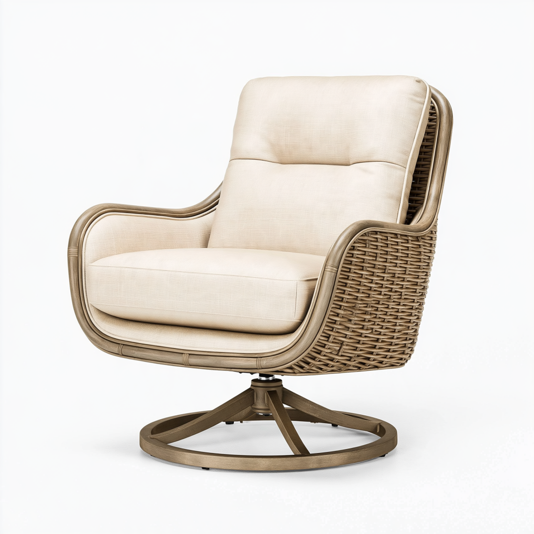 Fauteuil pivotant 82 x 88 x 98 cm en fibres tressées beige style naturel