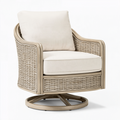 Fauteuil pivotant 80 x 80 x 90 cm en rotin beige avec assise rembourrée style naturel
