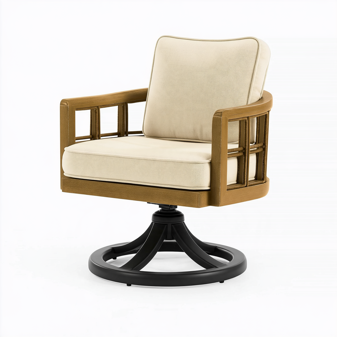 Fauteuil pivotant 76 x 76 x 91 cm en bois beige et noir style contemporain