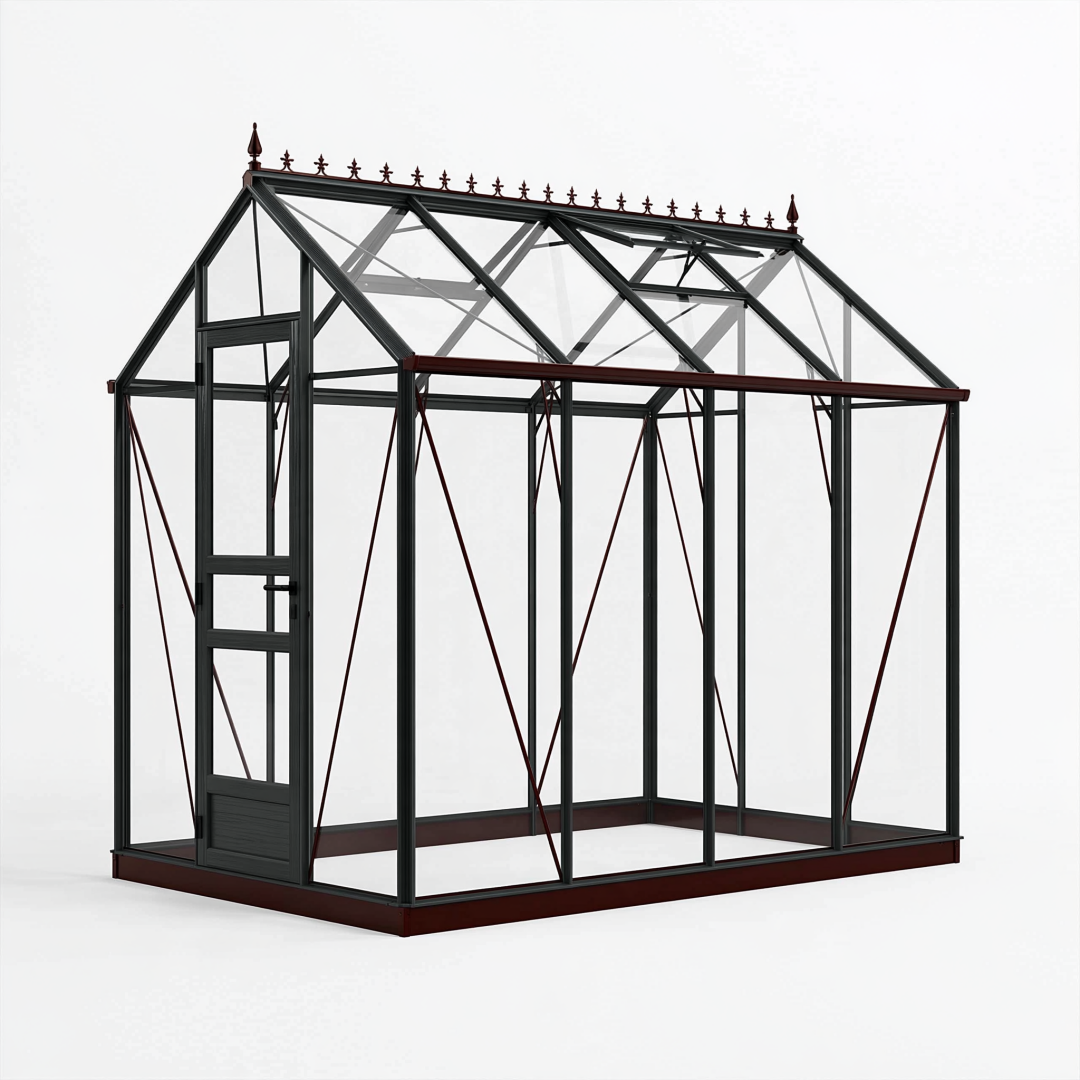 Serre de jardin 250x190x240 cm en aluminium noir et brun avec panneaux transparents style victorien