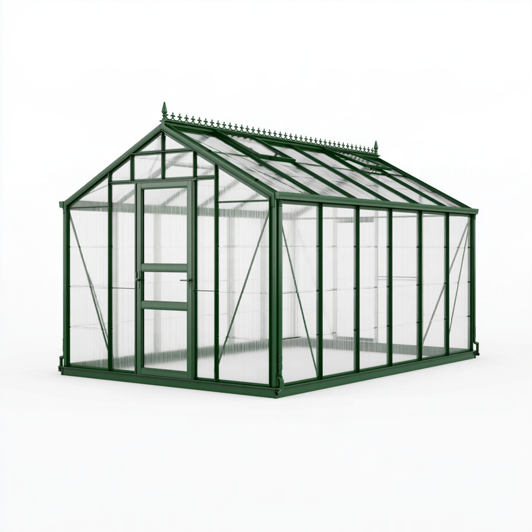 Serre de jardin 300 x 200 x 250 cm en aluminium vert avec panneaux en polycarbonate style victorien