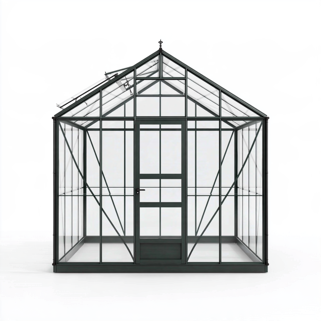 Serre de jardin 190 x 190 x 250 cm en métal noir et panneaux transparents style victorien