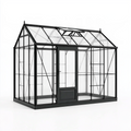 Serre de jardin 240x190x230cm en aluminium noir et polycarbonate transparent avec toit ouvrant