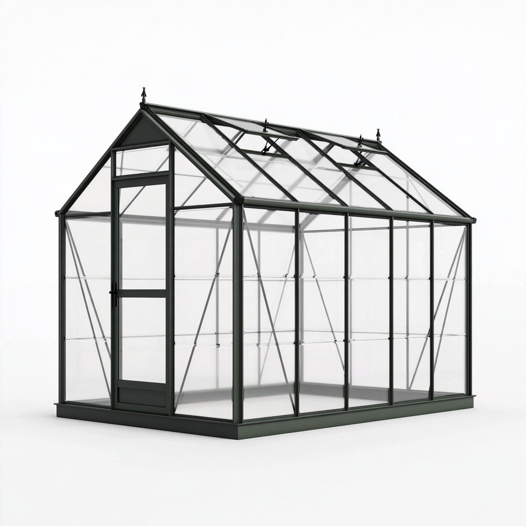 Serre de jardin 244 x 183 x 195 cm en aluminium noir et panneaux transparents - toit ouvrant pour culture extérieure