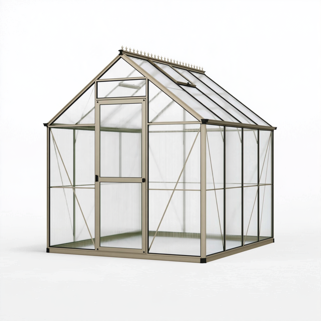 Serre de jardin 190 x 130 x 200 cm en aluminium beige avec panneaux translucides et lucarne de toit