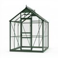 Serre de jardin 190 x 190 x 250 cm en aluminium vert et verre - toit à pignon avec porte