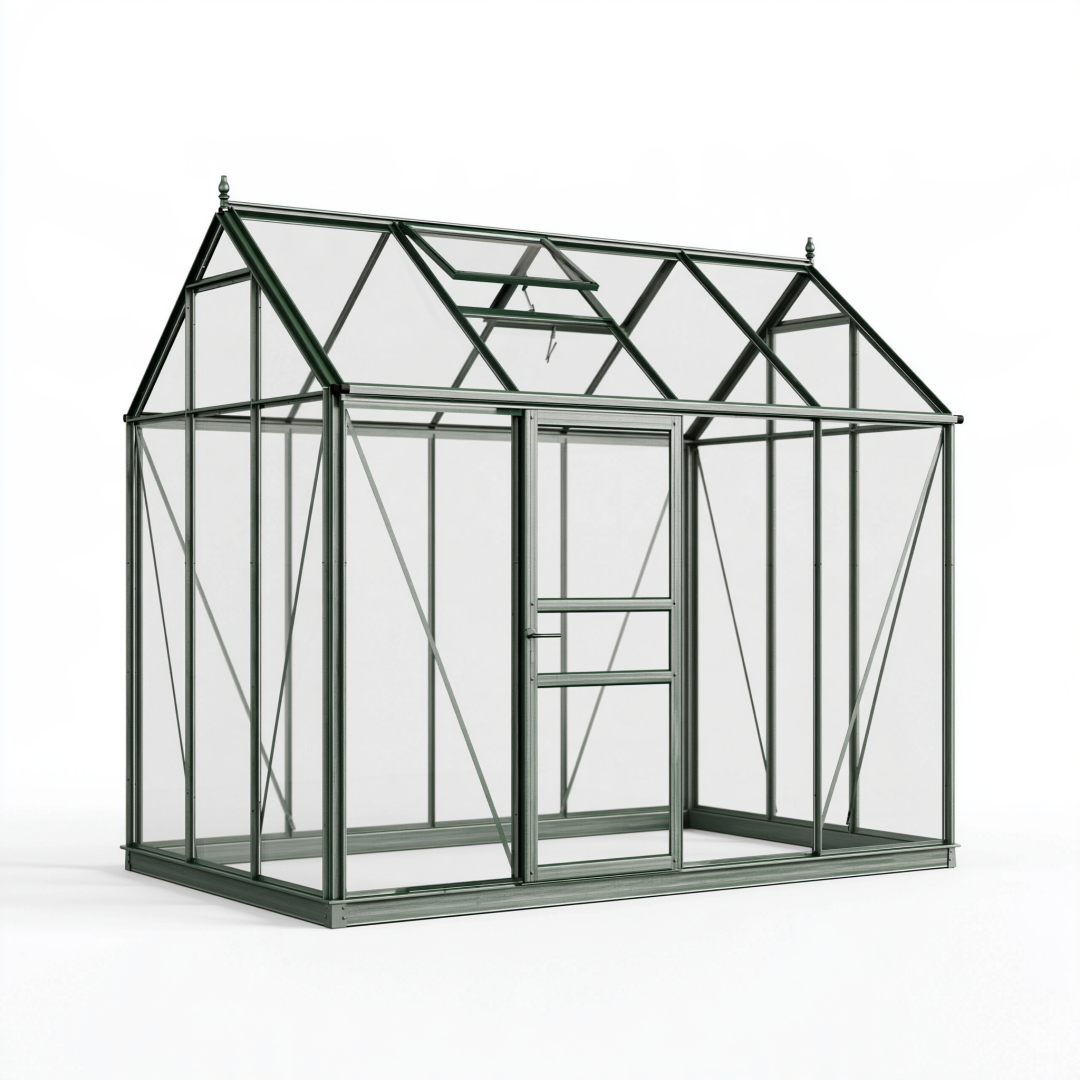 Serre de jardin 190 x 190 x 195 cm en aluminium vert avec panneaux transparents et toit ouvrant