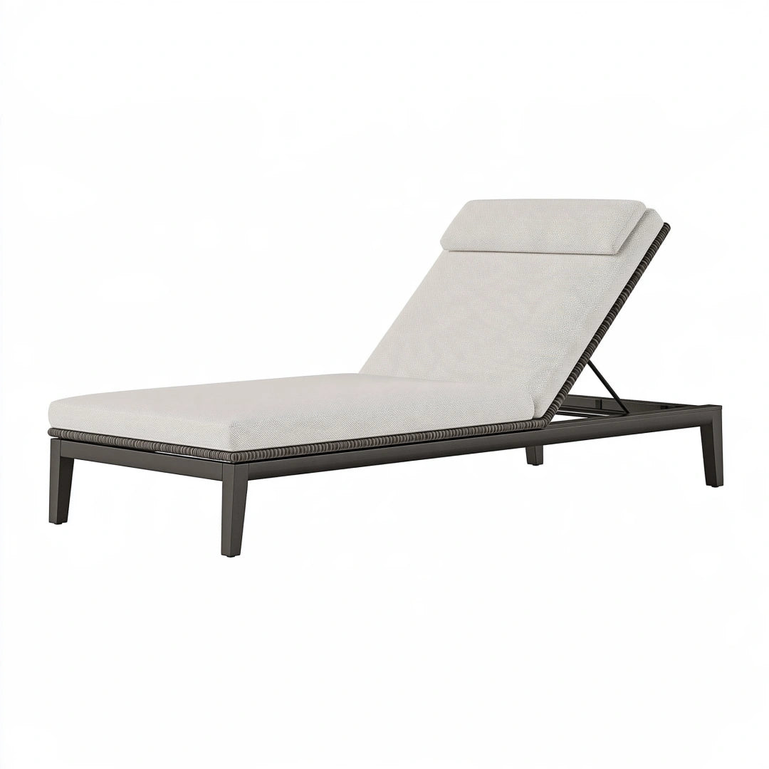 Transat de jardin 200 x 70 cm en métal noir et textile beige - dossier réglable