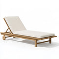 Chaise longue de jardin 200 x 70 cm en bois beige avec dossier réglable et roulettes