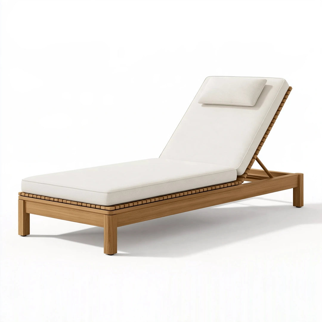 Chaise longue de jardin 200 x 70 cm en bois beige à dossier réglable