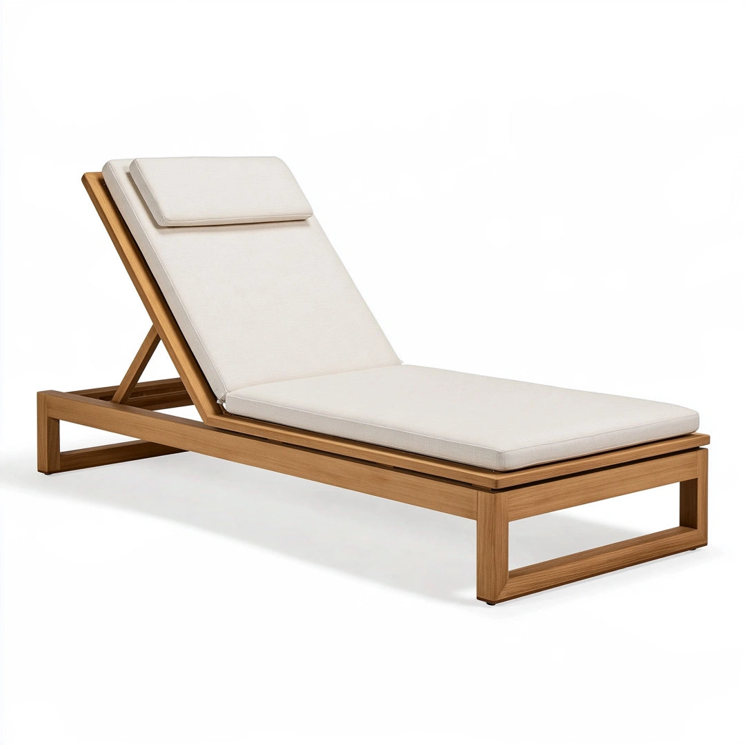 Chaise longue de jardin 200 x 70 cm en bois beige avec dossier réglable