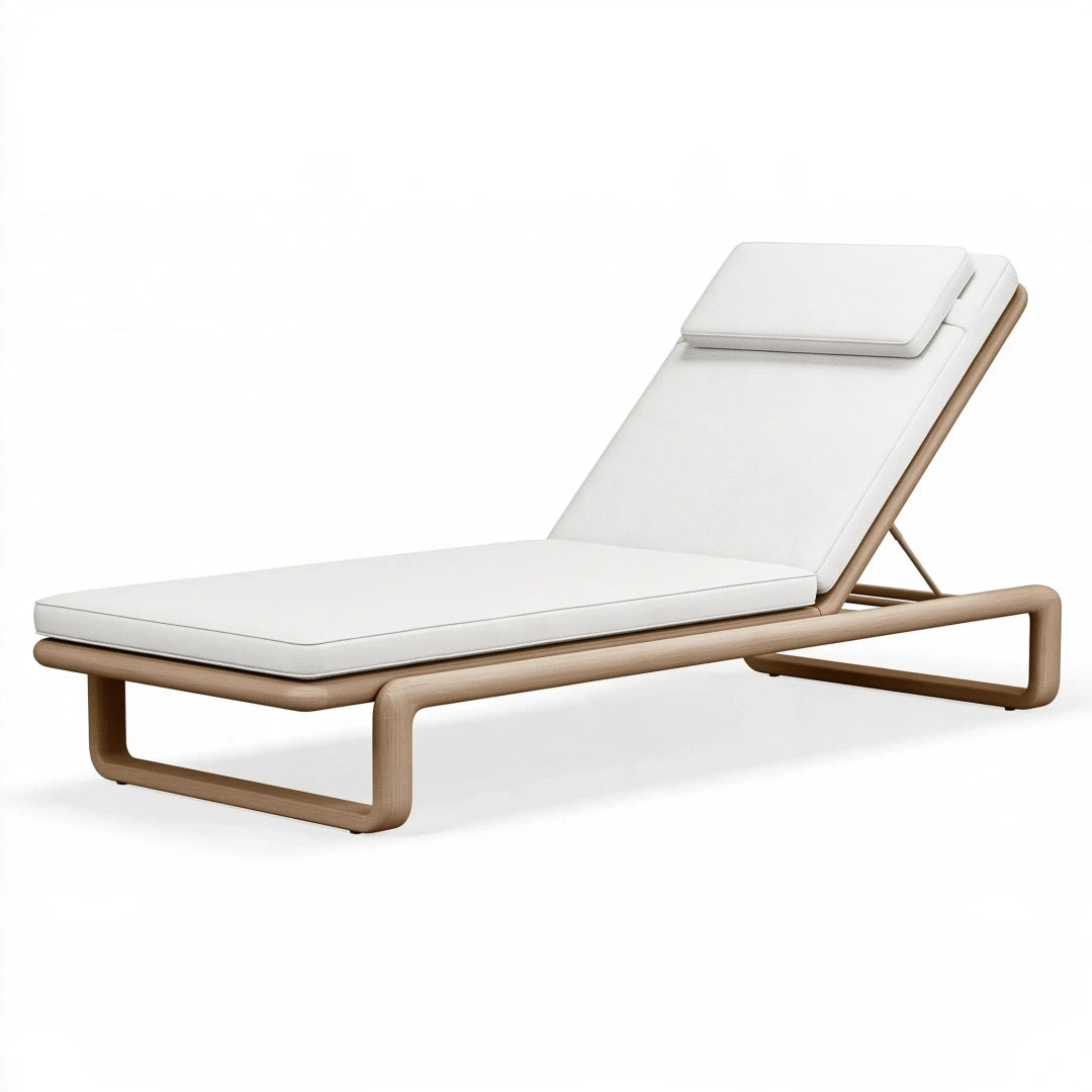 Bain de soleil 200 x 70 x 85 cm en bois beige et blanc avec dossier réglable