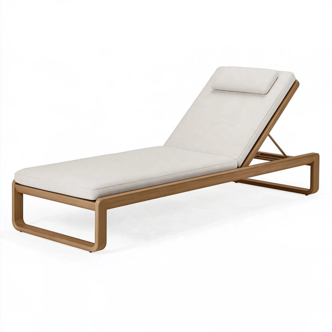 Chaise longue 200 x 70 cm en bois beige à dossier réglable