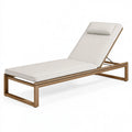 Transat de jardin 200 x 70 cm en bois brun avec coussin blanc dossier réglable