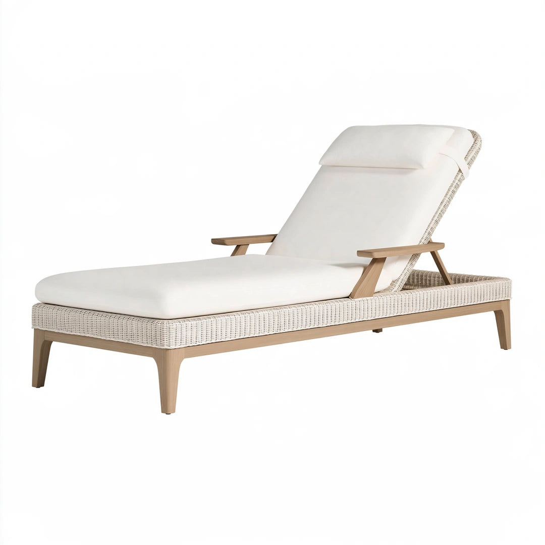 Chaise longue de jardin 200 x 70 x 80 cm en bois et résine tressée beige avec dossier réglable